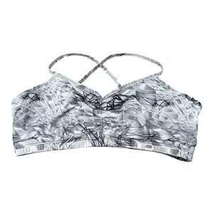 Handful Womens Sports Bra Grey Black L Geometric Adjustable Straps Activewear